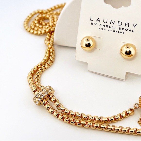 Laundry by Shelli Segal Gold Tassel Lariat Necklace and Earrings Matching Set - Picture 6 of 6